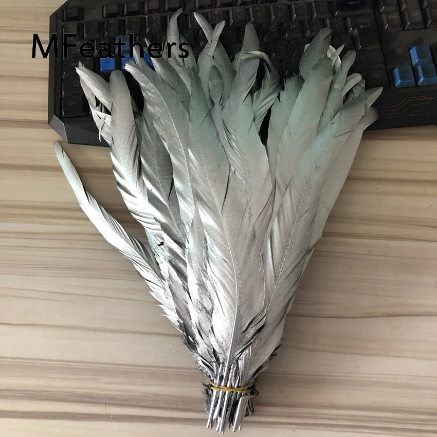 

30-35cm 12-14inch long Silver spray rooster tails Feather 10-500pcs Dyed chicken feathers for carnival stage performance crafts