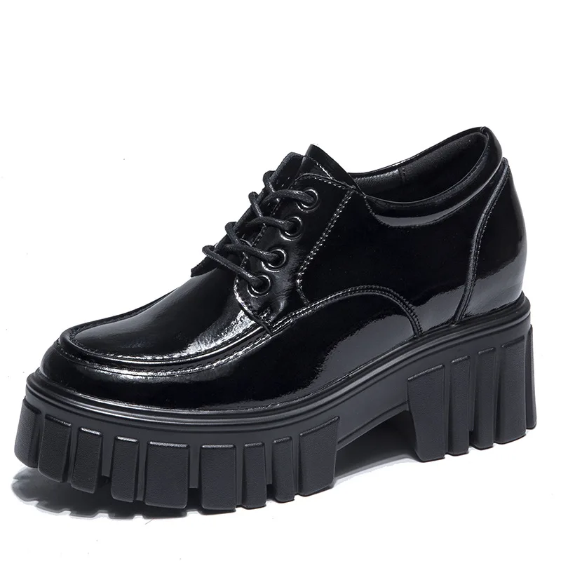 

2021 New Flat-heeled Thick-soled All-match Patent Leather Small Fragrance Single Shoes Women's Height Increase Women's Shoes
