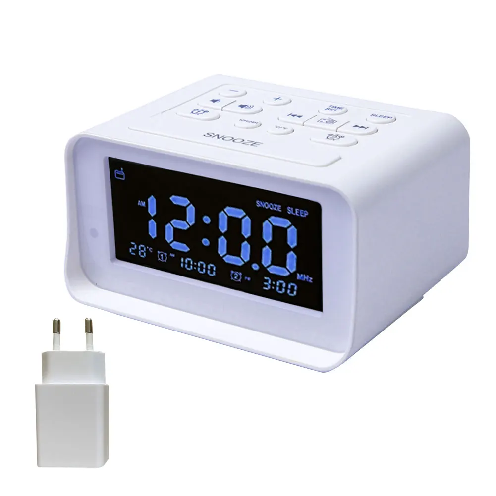 

Bedroom Bedside With Temperature Multifunctional LCD Display Snooze FM Radios Backlight Home Office Alarm Clock Dual Setting