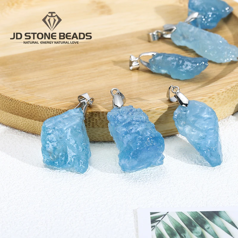 1pc Natural Aquamarine Raw Stone Pendant Energy Original Fashion Jewelry For Men Women DIY Necklace gift | Украшения и аксессуары