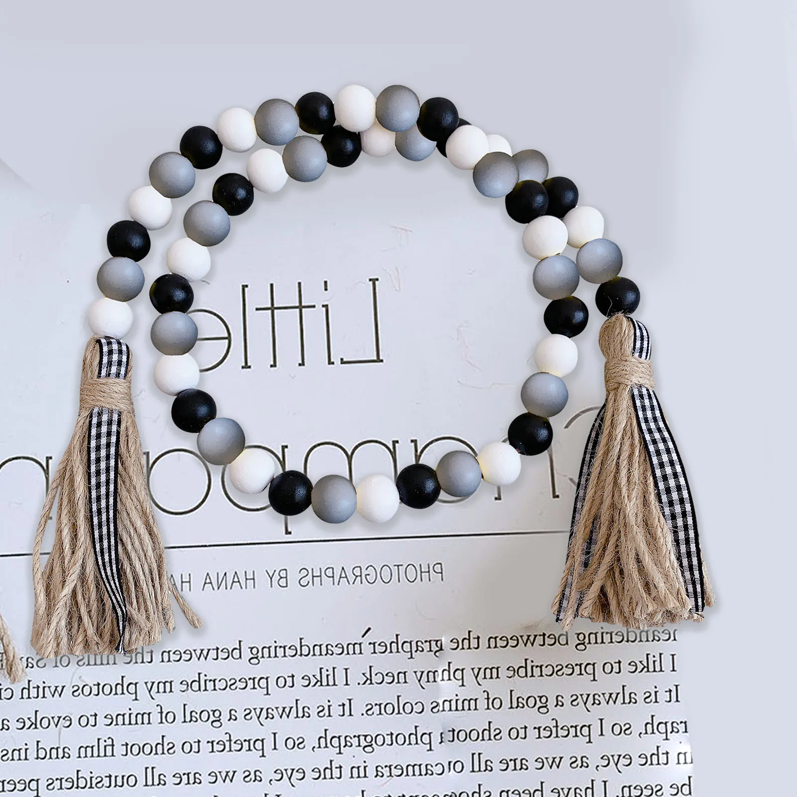 

Wooden Bead Garland With Tassels Colorful Beads Rustic Country Kid Room Wall Hanging Ornament Home Decor Valentine's Day Gifts