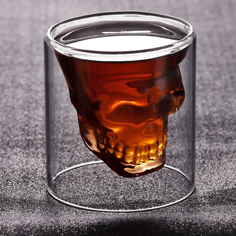 4 Sizes Crystal Skull Head Glass Tea Cup Double Layers Shot Transparent Bottle Whiskey Wine Vodka Bar Club Beer | Дом и сад