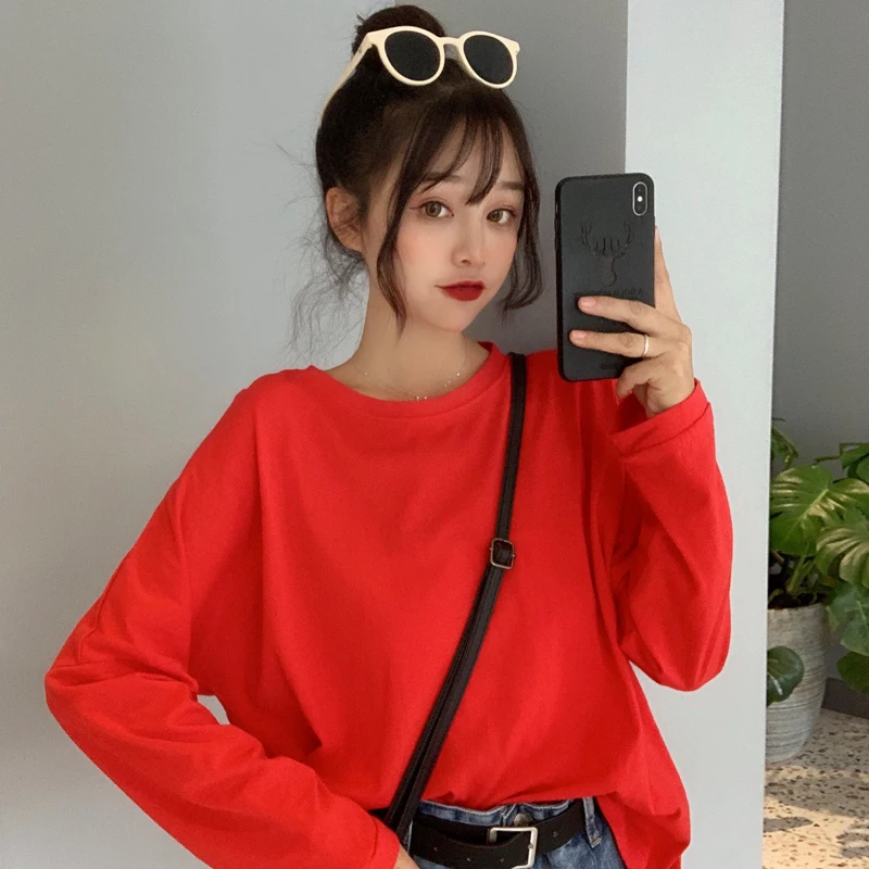 

Женская футболка с длинными рукавами в стиле интернет-знаменитостей ранней осени 2019 корейская модная свободная Необычная футболка в стиле ...