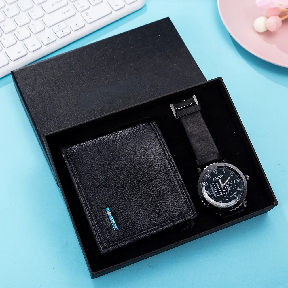 

2pcs / set for boyfriend, the best choice for father, boutique gift set Wallet + large dial quartz watch