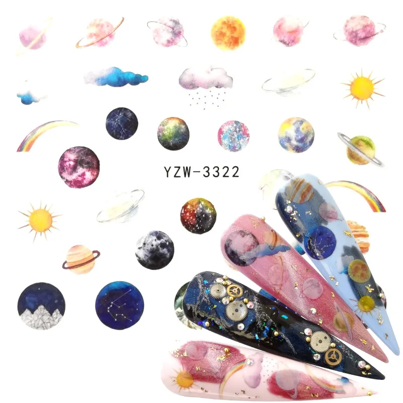 

2022 New 1 PC Water Nail Stickers Mysterious Starry Series Designs Transfer Sliders For Nail Watermark Decals DIY Manicure