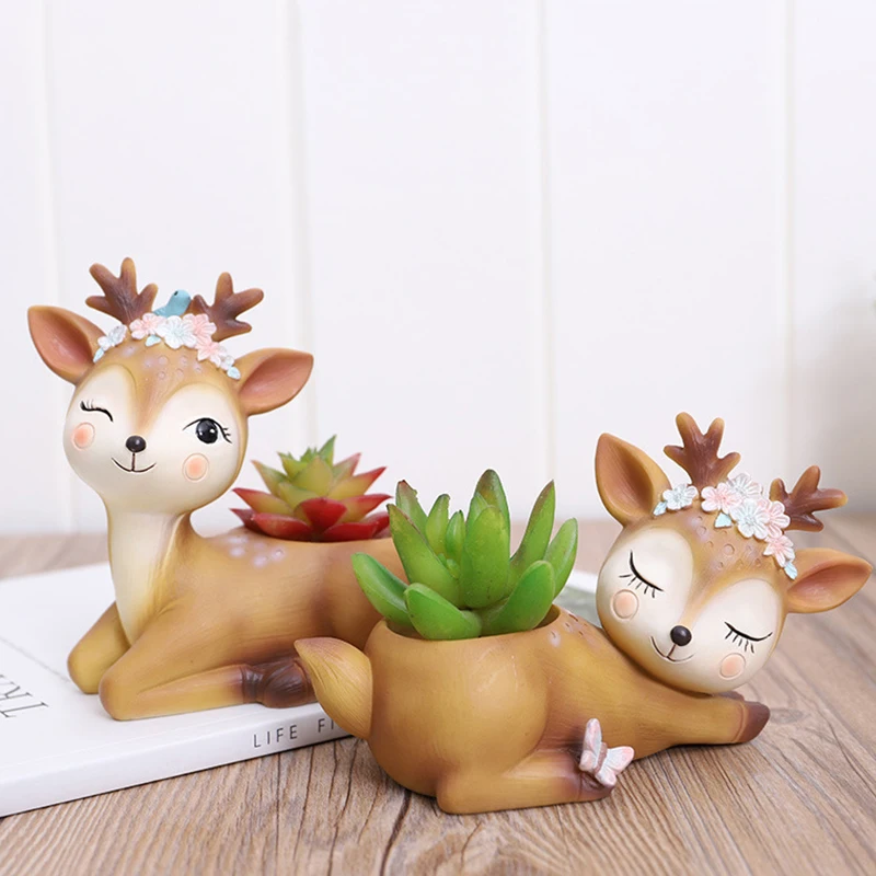 Домашний декор Забавный сад креативный маленький цветок олень смола в горшке