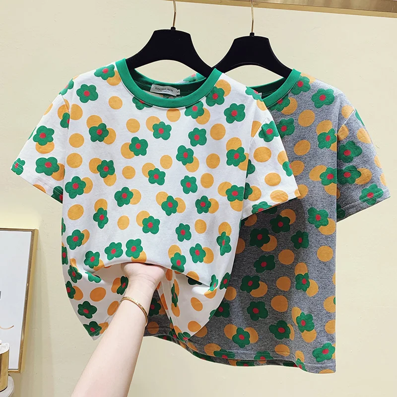 

Футболка женская, с цветочным принтом, с коротким рукавом