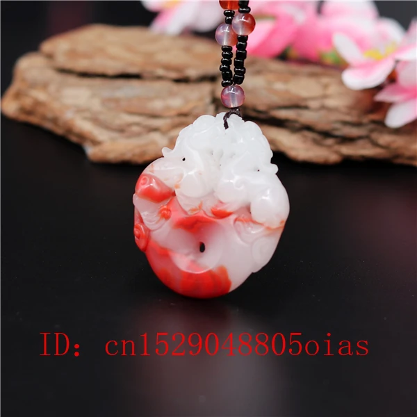 Натуральный красный белый китайский Нефритовый дракон кулон ожерелье Pixiu Charm Jadeite