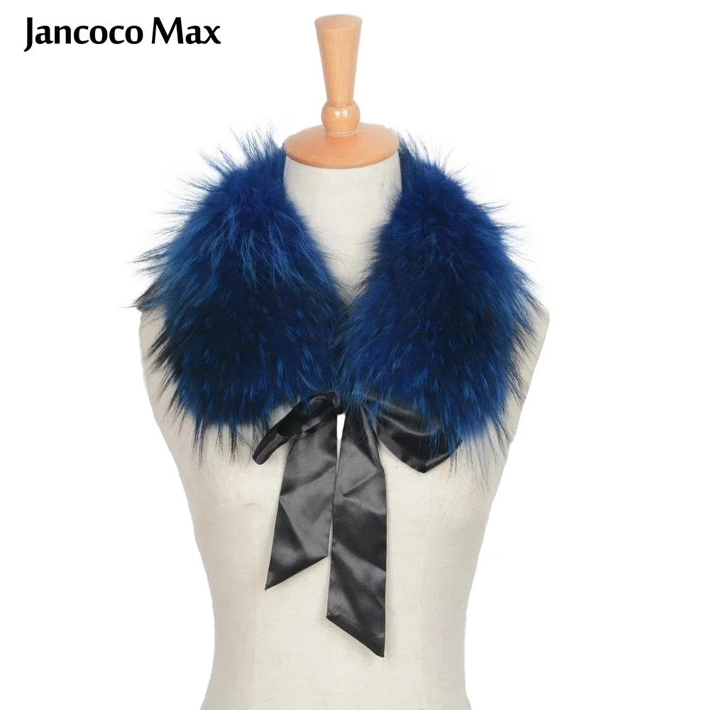 

Jancoco Max Women Real Fur Scarf Real Raccoon Fur Collars Winter Coat Trimming With Ribbon 52CM S1691