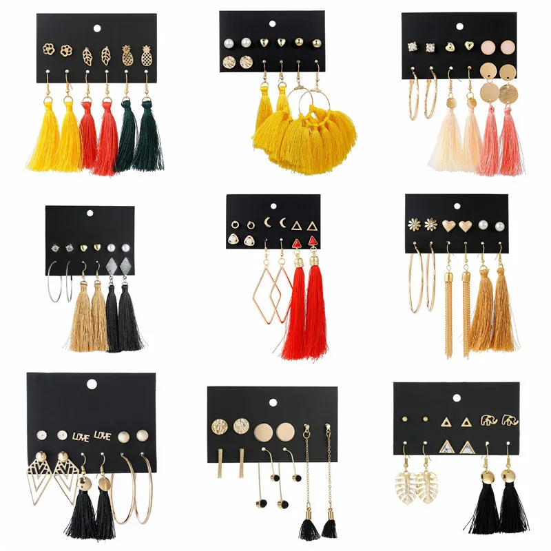 Новое поступление Европейская и американская мода серьги набор длинные шелковые