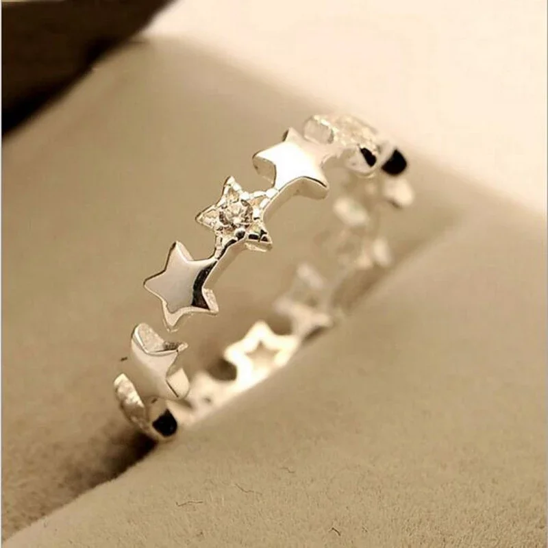 

925 Silver Jewelry Fashion Small Fresh Stars Crystal Prevention Simple Beautiful Opening Rings Gift