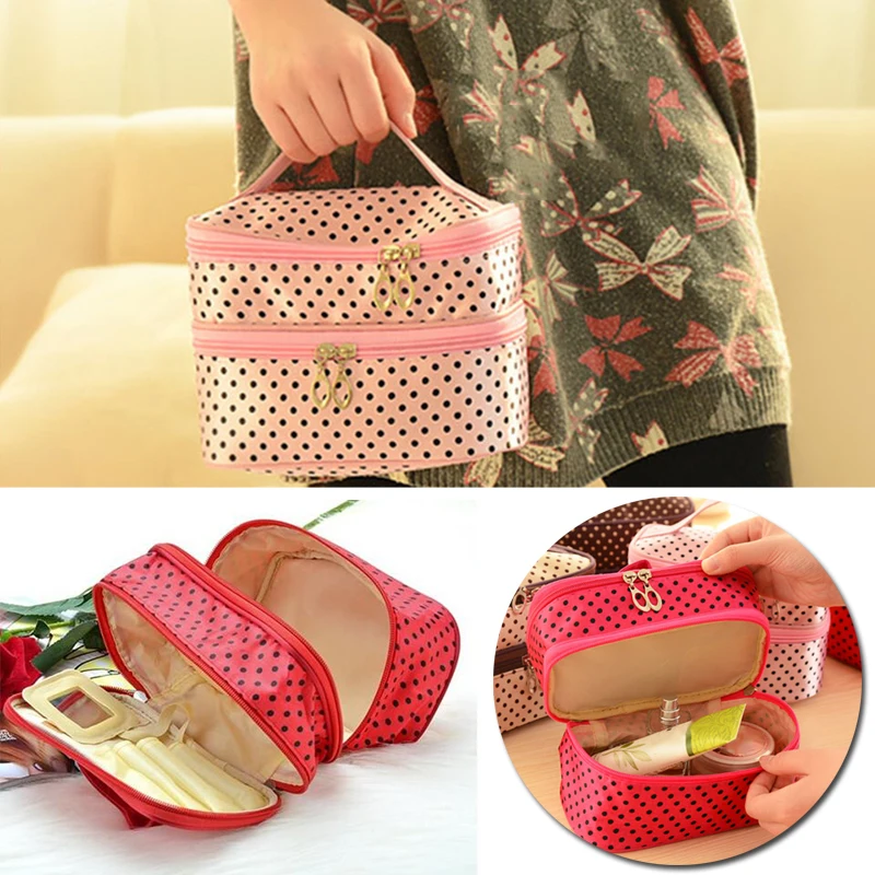 Новый дорожный двухслойный Портативный косметический чехол в стиле ретро