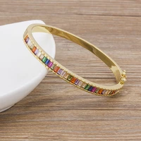 new fashion top quality classic womens bangles gold color rhinestone bracelet cuff simple trendy rainbow jewelry gift