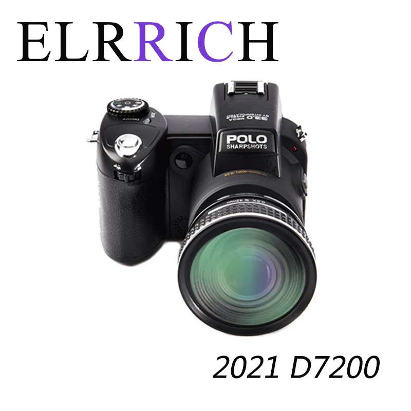 Цифровая камера ELRRICH 2022 HD POLO D7200, 33 миллиона пикселей, Профессиональная зеркальная видеокамера с автофокусом, 24-кратный оптический зум, три о...
