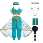 Детский костюм принцессы жасмин из Аладдина и волшебной лампы, комплект из топа и брюк с повязкой на голову, платье для вечеринки в стиле жасмин для девочек на день рождения, косплей