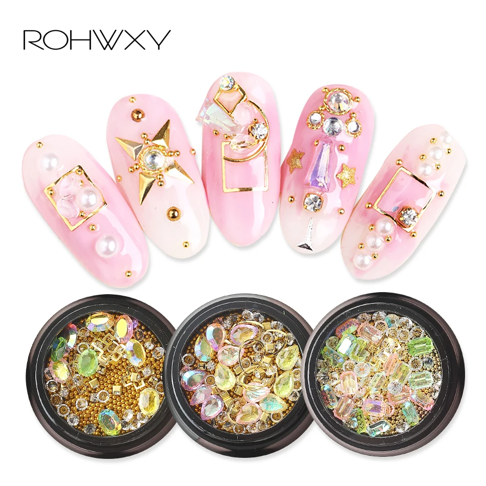 ROHWXY 1 коробка украшения для ногтей DIY 3d аксессуары Стразы смешанные небольшие