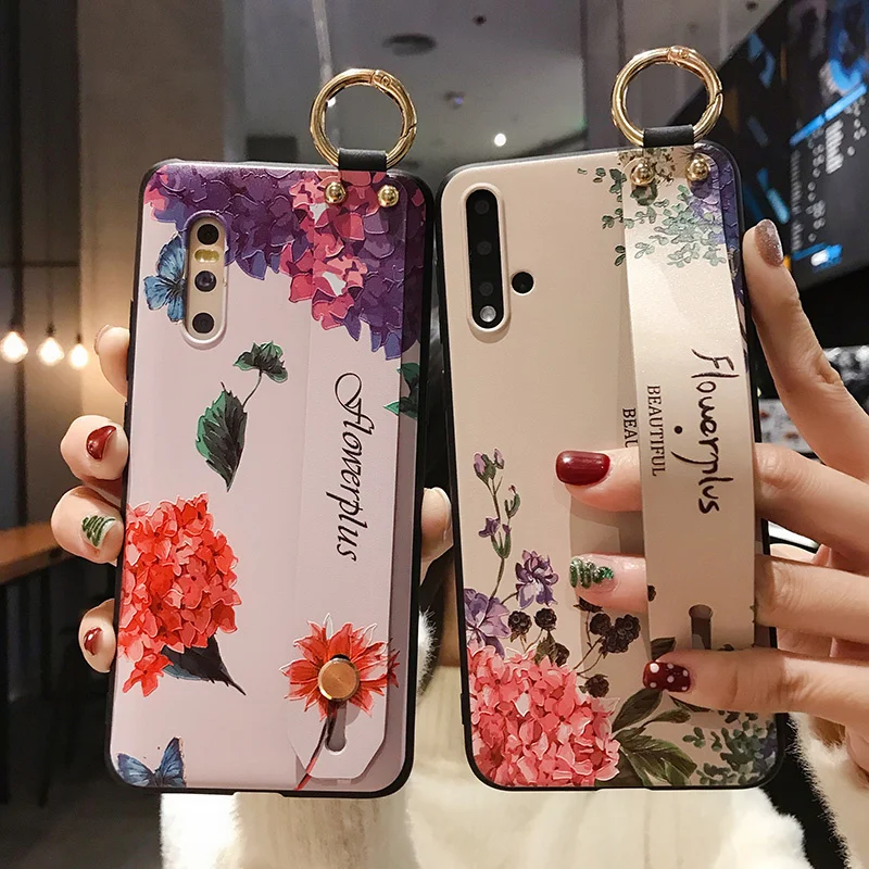 Роскошный чехол на запястье с цветком для Samsung S20 S10 S8 S9 S10E Note 10 Plus 9 8 3d тиснением