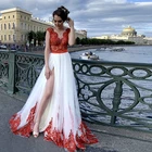 Красно-белое винтажное свадебное платье, кружевное свадебное платье для гостей, роскошное Тюлевое свадебное платье принцессы с передним разрезом