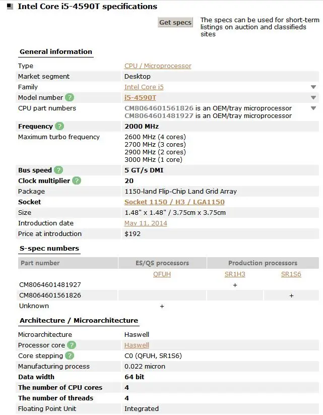 Intel Core i5-4590T настольный процессор i5 4590T четырехъядерный 2,0 ГГц 6 Мб кэш L3 LGA 1150 cpu протестированный рабочий