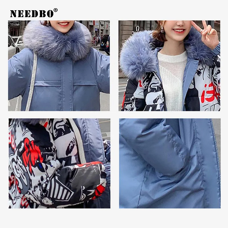 Женская зимняя куртка с меховым капюшоном длинная парка двустороннее Свободное