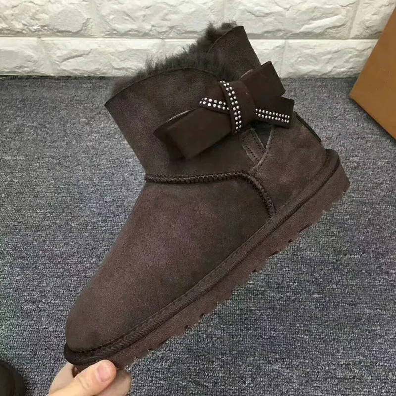 Новинка года; модные зимние сапоги на натуральном меху; Mujer Botas; водонепроницаемые зимние сапоги из натуральной овечьей кожи; зимние сапоги; женская обувь - Цвет: Chocolate