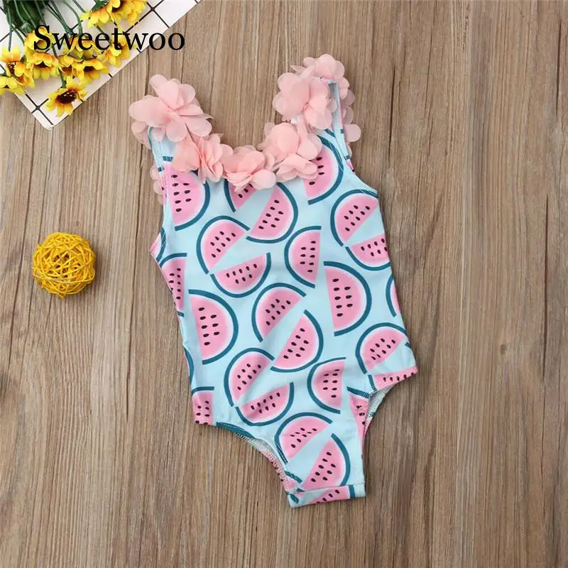 Одинаковые комплекты для семьи, купальный костюм для маленьких девочек с рисунком арбуза, купальный костюм с объемными цветами, купальный костюм, бикини
