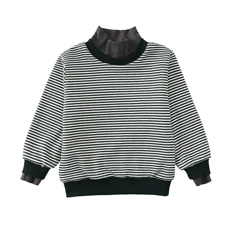 

New girl han edition stripe high collar fleece winter 2021 cuhk child with velvet western style jacket wholesale long-sleeved