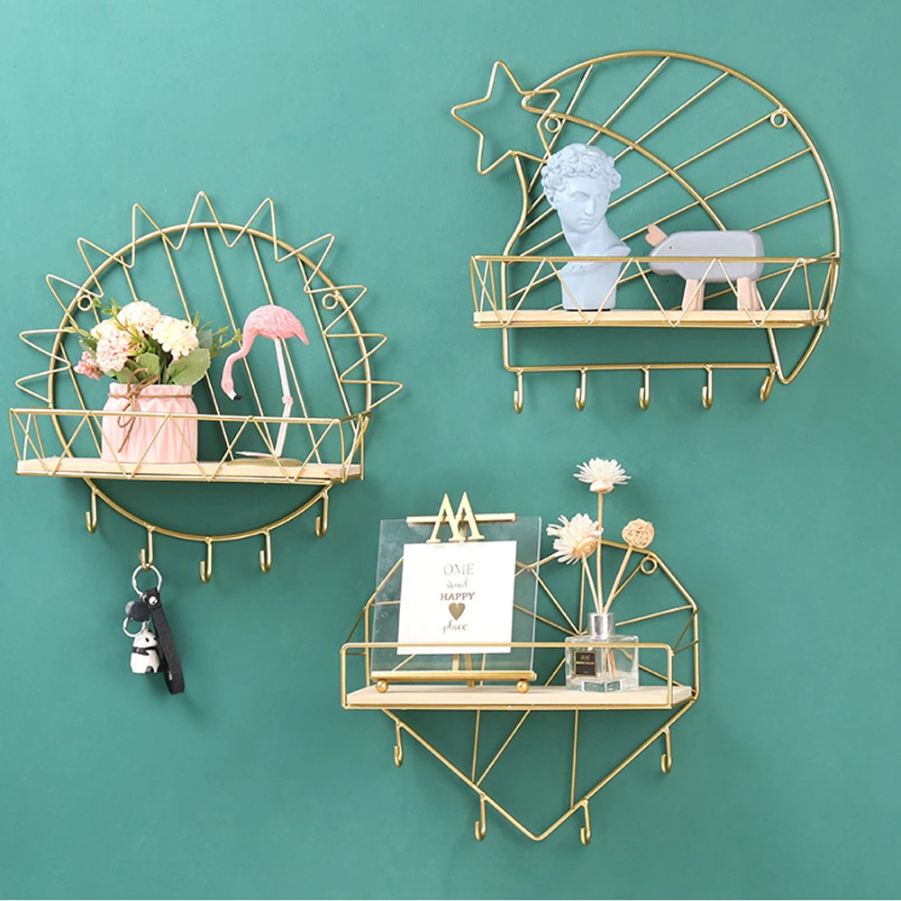

Wall Hanging Storage Rack Iron Art Display Shelf Living Room Decorative Frame Key Holder For Office Home Accessory