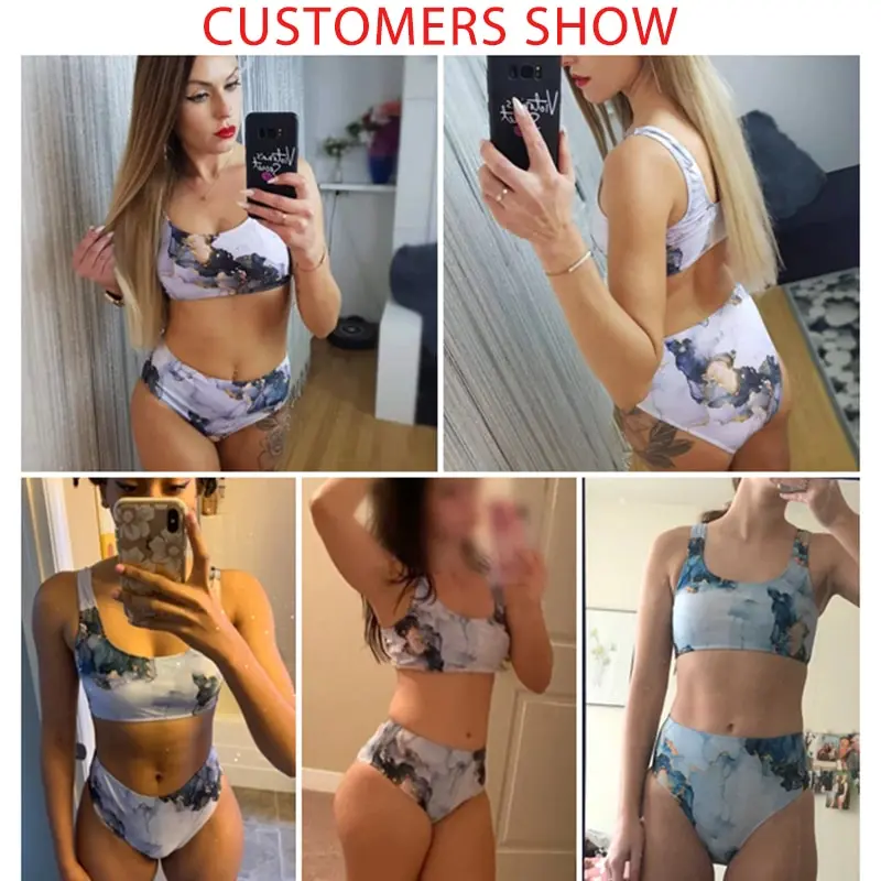 

Bandeau push up bikinis 2021 mujer Sexy marble print women swimsuit High waist swimwear women Sport bathing suit Beach wear New