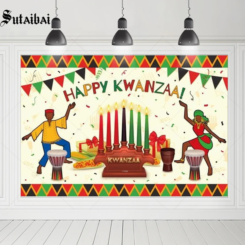 

Happy Kwanzaa Backdrop African Celebrate Harvest Party candle Decor Banner Festival Photo Booth Props Photography Background