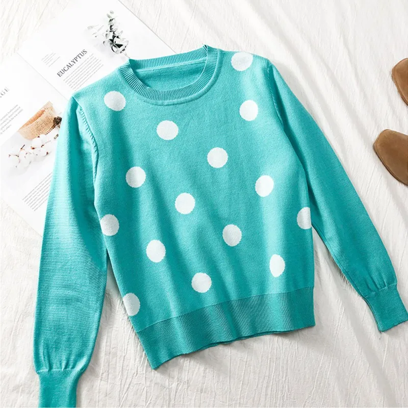 Women Polka Dot Print Sweater Autumn Winter Warm Long Sleeve Knitted Pullover Female Jumper Casual Pull Femme | Женская одежда