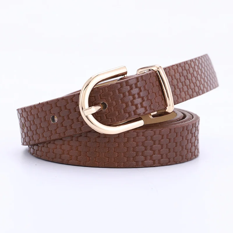 Kemeiqi Personalized Straw Mat Pattern Belt, Ladies Fashion Gold Buckle Decorative Dress Belt, All-match Pin Belt