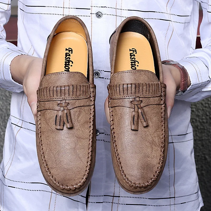 Khaki Ifrich/брендовые лоферы; мужские повседневные кроссовки на плоской подошве; мужская повседневная обувь; Мягкие Мокасины для вождения ручной работы; мужские черные лоферы с кисточками - Цвет: Khaki