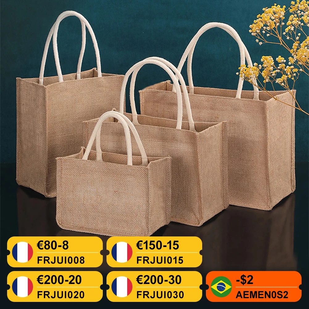 Тоут из мешковины сумки без рисунка джут пляжные хозяйственные натуральной кожи