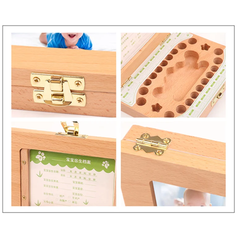 Almacenamiento de dientes de leche, marco de fotos de madera, caja de dientes de leche para pelo Fetal, organizador de Lanugo Umbilical, guardar recuerdos para beb&eacute;s, regalo-5