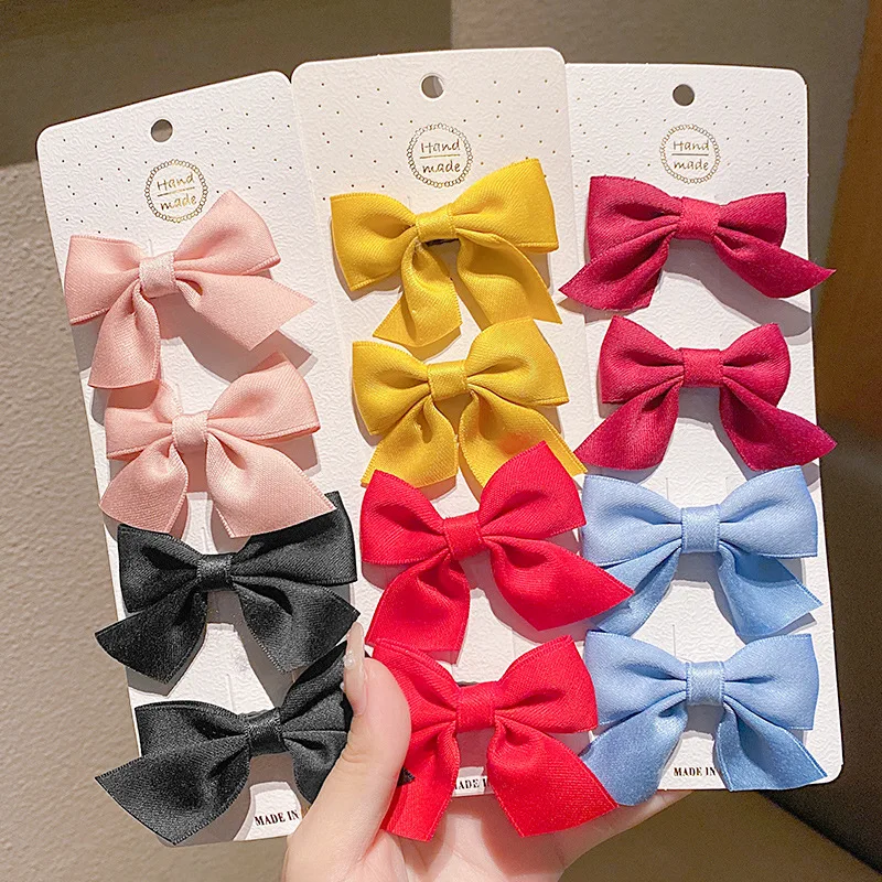 

2PCS/Set Bow Hairpins Cute Kids Girl Hair Clips Headwear Children Satin HairClips Baby Hair Accessories Gifts Hair Decorate