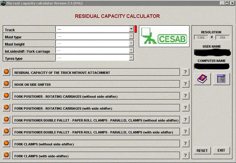 

Калькулятор остаточной емкости Cesab