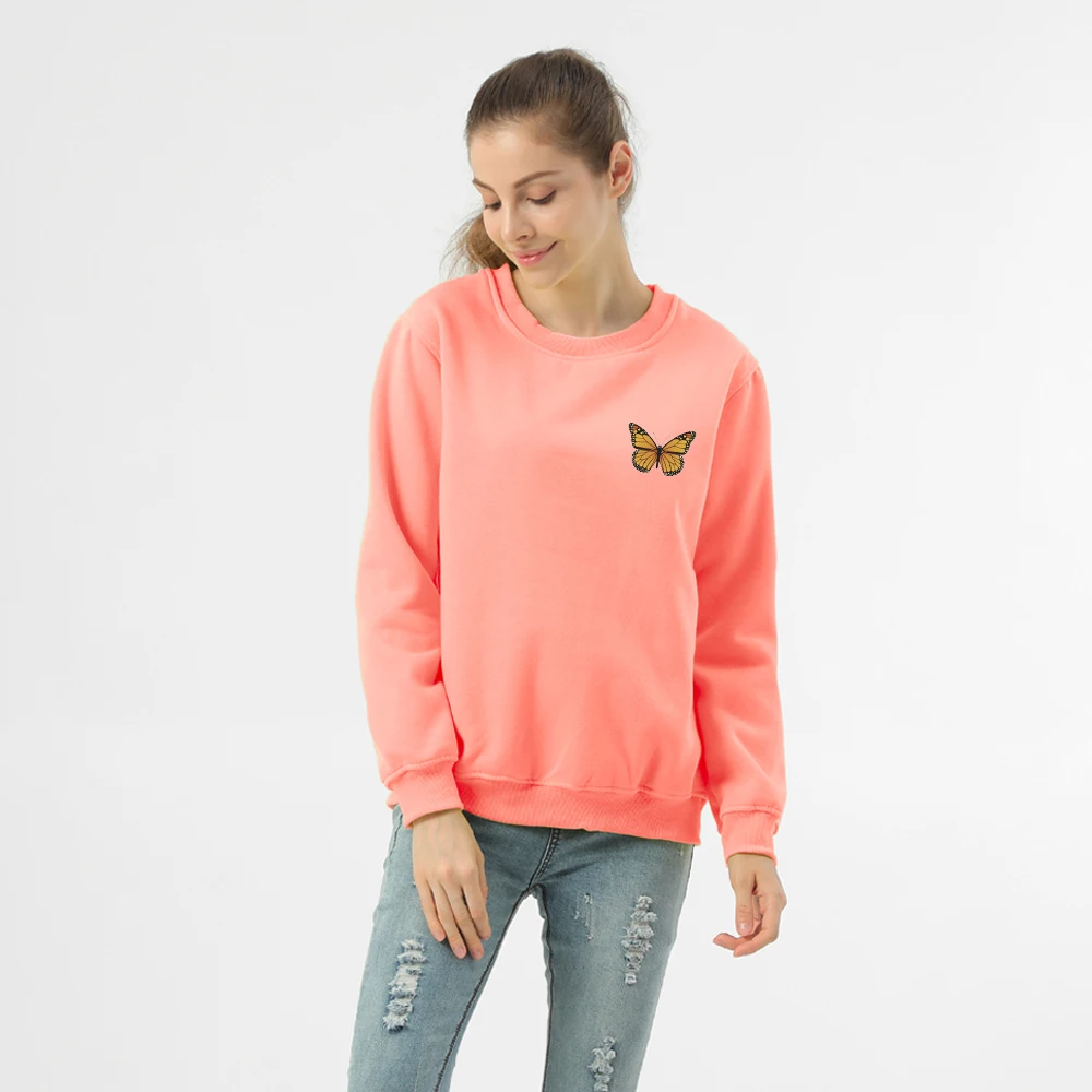 

Женская толстовка с капюшоном и принтом бабочек, с круглым вырезом