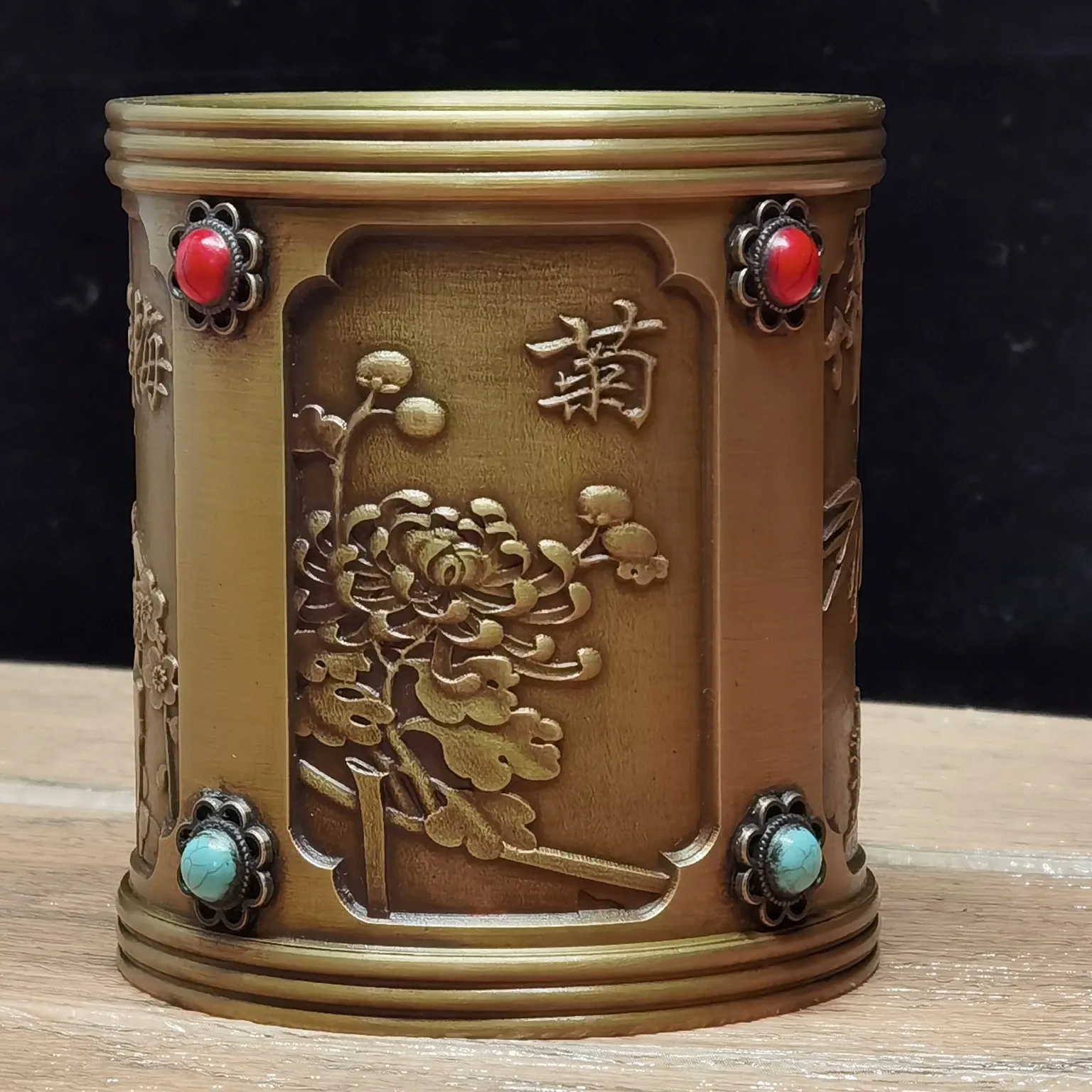 Kopen Bruiloft Decoratie Chinese Seikos Messing Ingelegd Gem Plum Orchidee Bamboe Chrysant Pen Houder Lente Zomer Herfst Winter