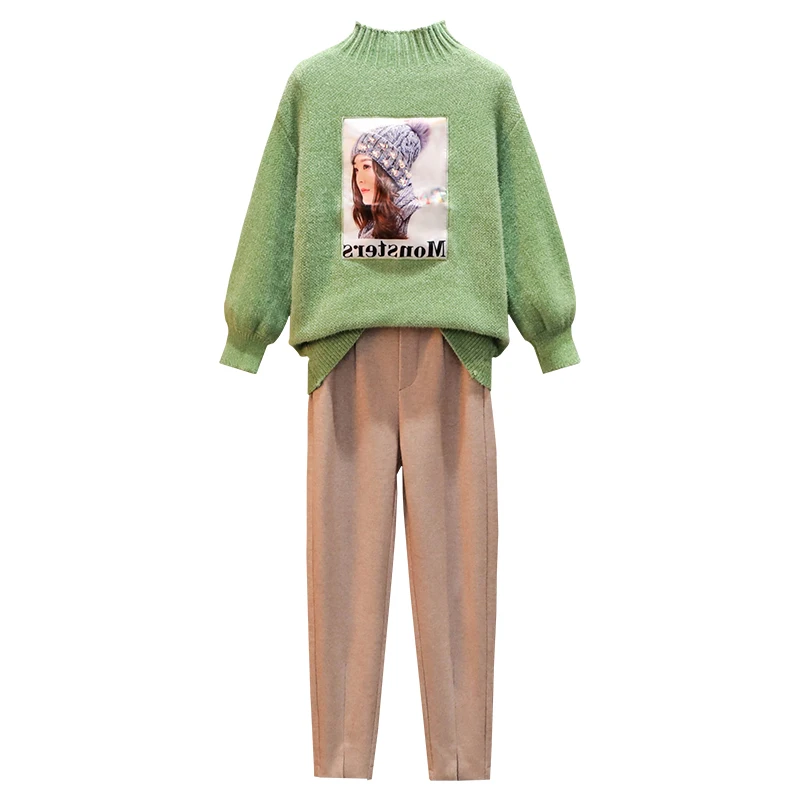 Женский спортивный костюм большого размера плюс свитер + штаны комплект из двух