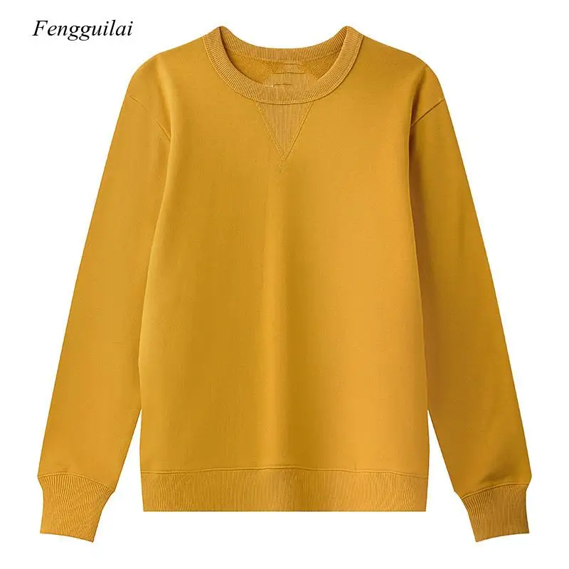 

Autumn Cotton American Retro Round Collar Casual Sports Men and Women Couples Solid Color Bottoming Wear Top 2021