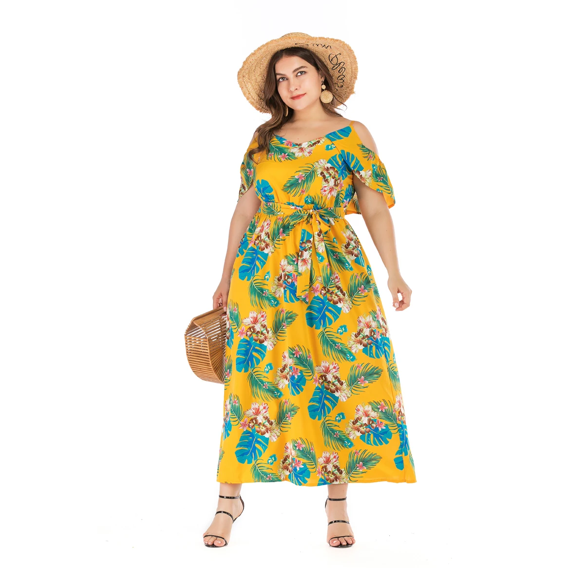 Женская мода жира плюс размер с короткими рукавами в цветочек печати V шеи