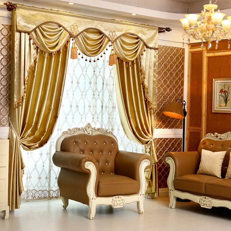 Custom curtains simple European luxury solid gold color super soft cashmere cloth blackout curtain tulle valance | Дом и сад