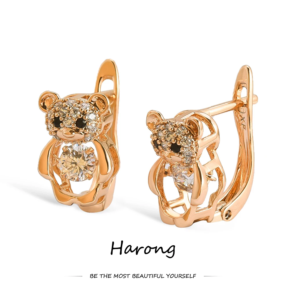 Harong Crystal Bear Hollow Stud Earrings Cute Girly Gift Copper Trendy Jewelry Accessories Aesthetic Earrings for Wemen