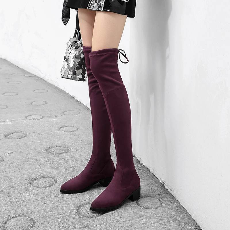 

New Fashion Elastic fabric Large Size Long Women's Boots Were Thick heels Thick Suede autumn Over-the-knee Women Winter