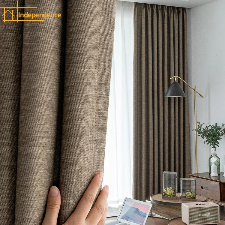 

New Thick Denim Linen Heat Insulation Blackout Curtains for Living Room Bedroom Finished Product Customization