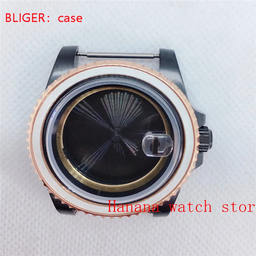 

Bliger 40mm black PVD stainless steel watch case sapphire glass fit ETA 2836 miyota 8215/8205/821A Mingzhu DG2813/ 3804 movement