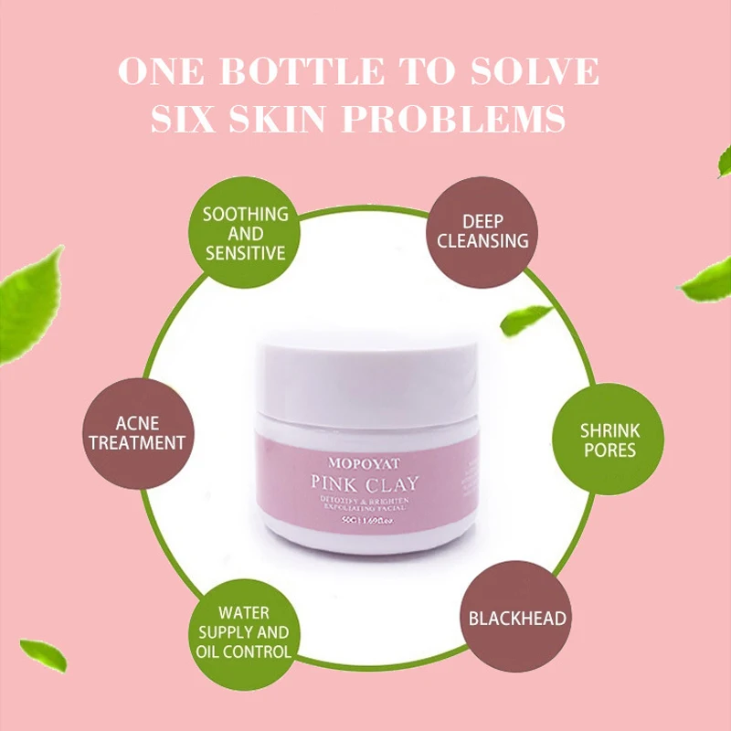 

MOPOYAT Facial mask pink mud mask Oil Control Deep Cleaning Blackhead Remover Purifying Shrinks Pores Acne Treatment 50g