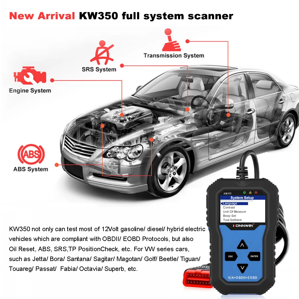 Автомобильный двигатель KONNWEI KW350 V007 OBD2 диагностический инструмент контрольный ABS