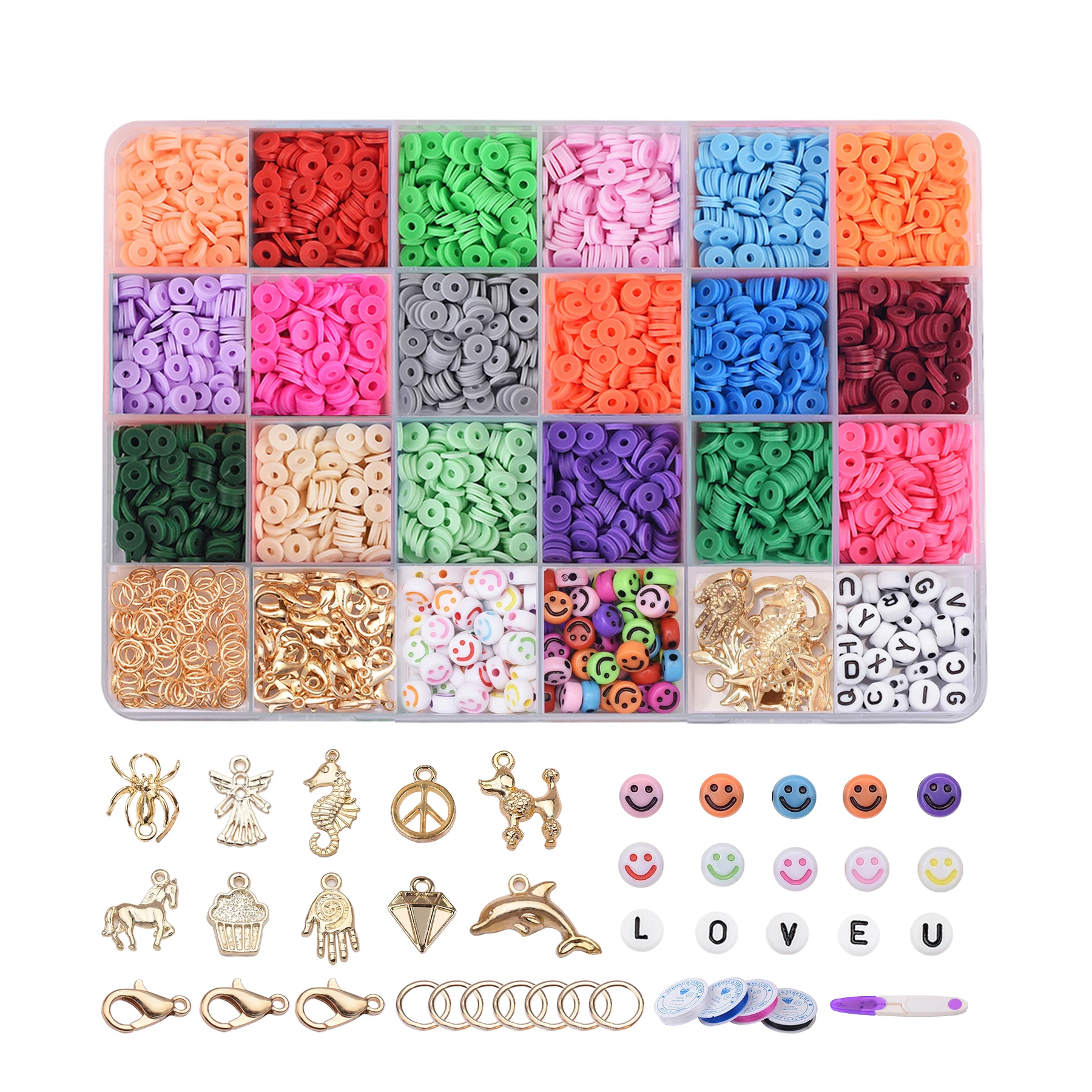 

Flat Clay Beads with Golden Charm Alphabet Lettersbeads for Jewelry Making, Round Clay Colorful Heishi Beads for DIY Bracelets